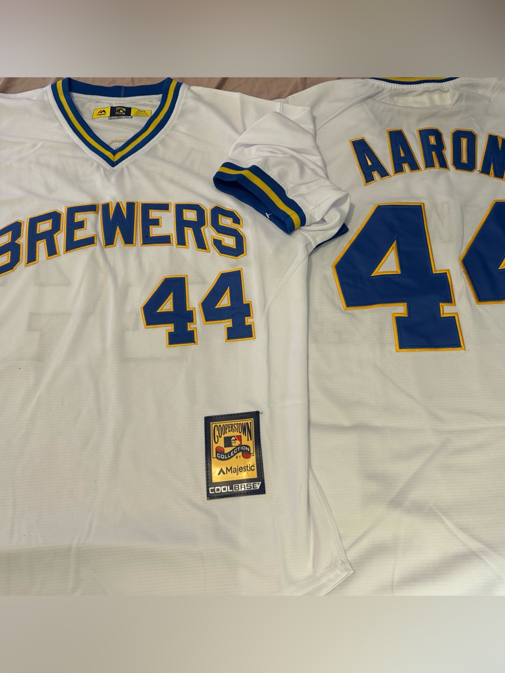 Majestic Cooperstown MILWAUKEE BREWERS HANK AARON Men's JERSEY Sz M,L,XL,2X,3X